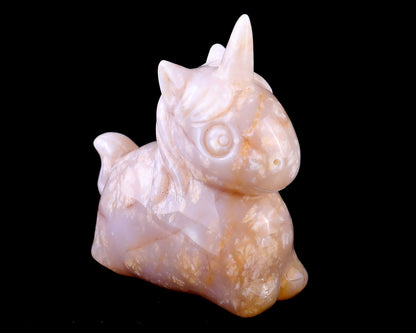 Nicedony 3.1" Chalcedony Hand Carved Crystal Unicorn Sculpture