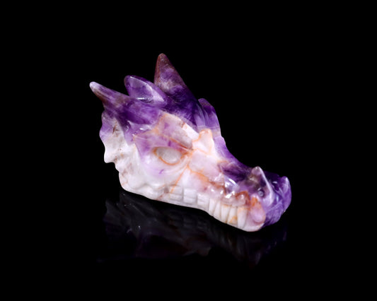 Nicedony 3.1" Dream Amethyst Hand Carved Dragon Skull Sculpture - #3100152