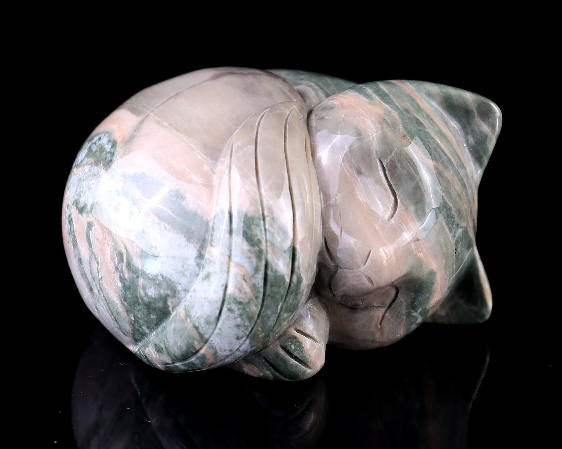 Nicedony 3.1" Jiulong Jade Hand Carved Crystal Cat Sculpture - View 2