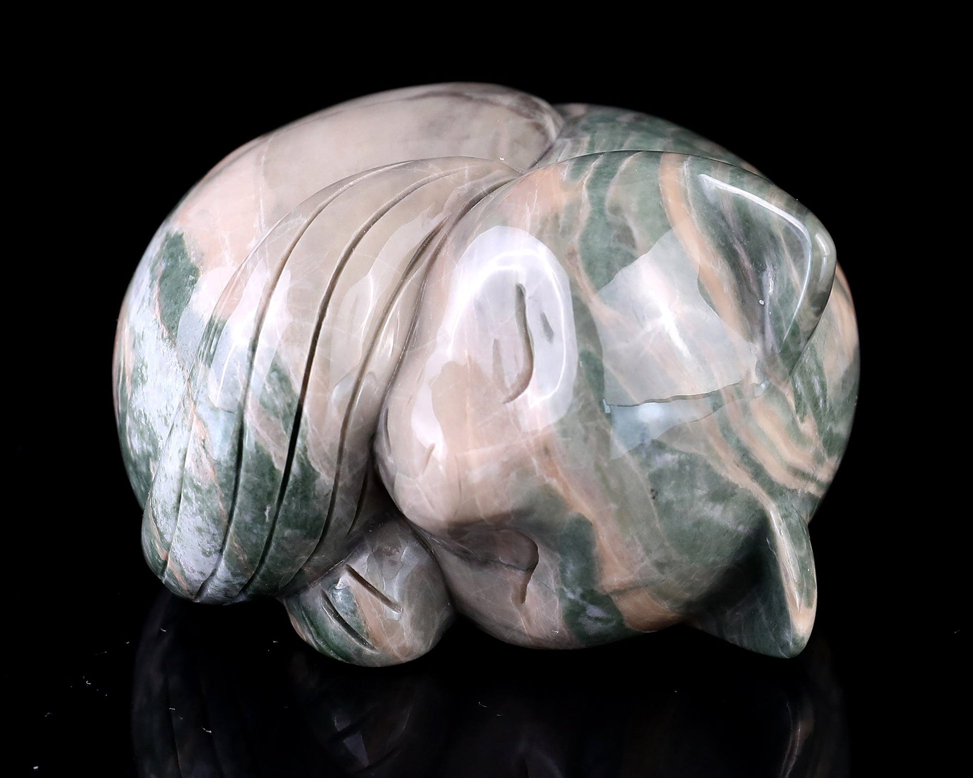 Nicedony 3.1" Jiulong Jade Hand Carved Crystal Cat Sculpture