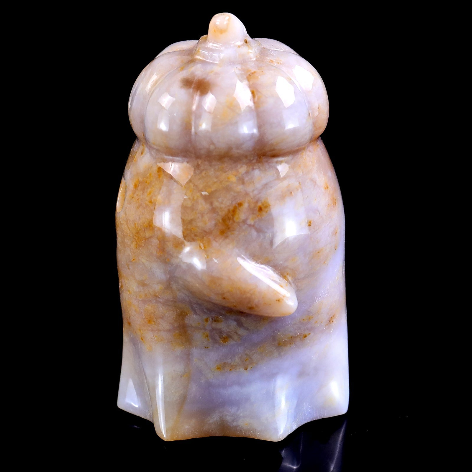 Nicedony 3.1” Natural Chalcedony Hand Carved Crystal Pumpkin Ghost Sculpture, Halloween Gift - View 5