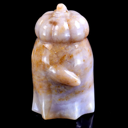 Nicedony 3.1” Natural Chalcedony Hand Carved Crystal Pumpkin Ghost Sculpture, Halloween Gift - View 5