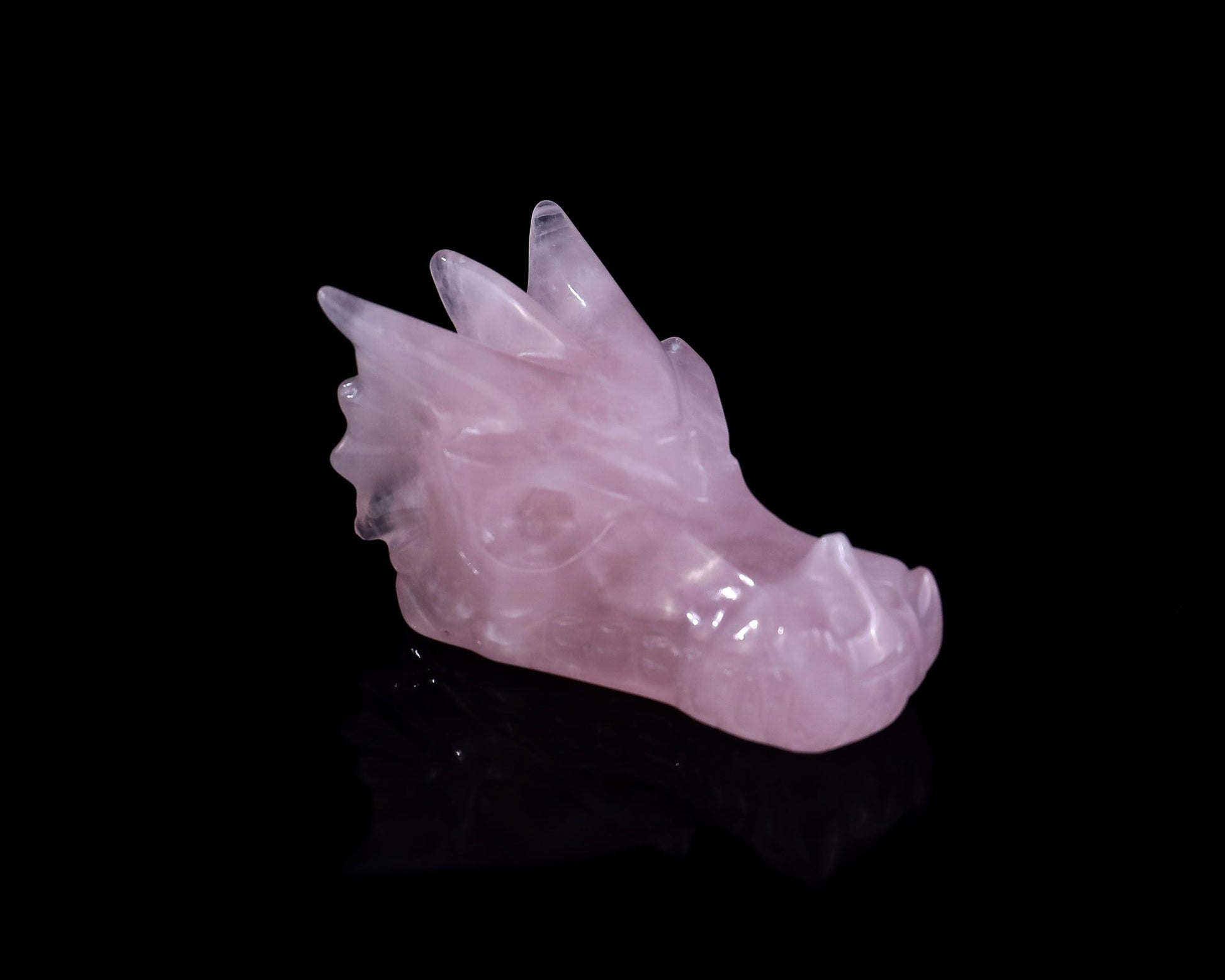 Nicedony 3.1" Rose Quartz Hand Carved Crystal Dragon Skull Sculpture - #3100150