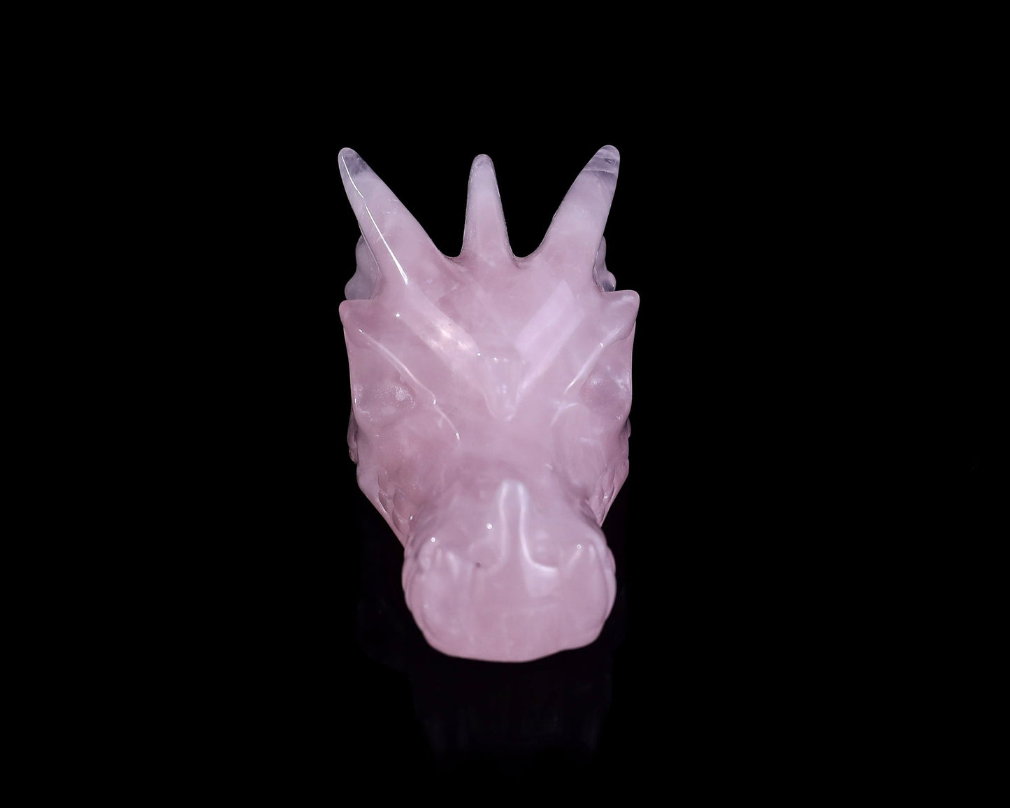 Nicedony 3.1" Rose Quartz Hand Carved Crystal Dragon Skull Sculpture - #2100302