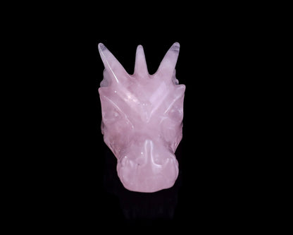 Nicedony 3.1" Rose Quartz Hand Carved Crystal Dragon Skull Sculpture - #2100302