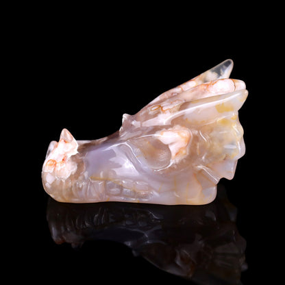 Nicedony 3.1" Sakura Agate Hand Carved Crystal Dragon Skull Sculpture - View 4