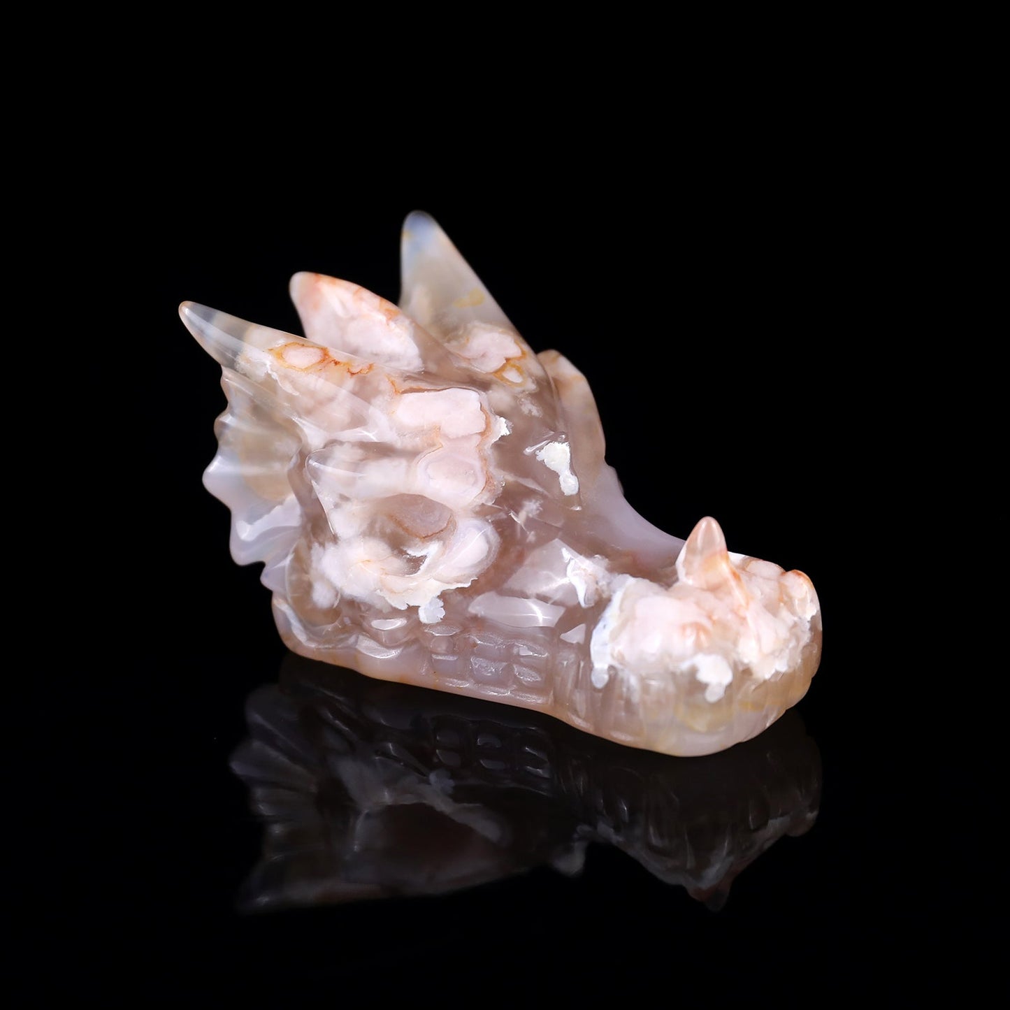 Nicedony 3.1" Sakura Agate Hand Carved Crystal Dragon Skull Sculpture