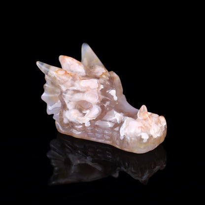 Nicedony 3.1" Sakura Agate Hand Carved Crystal Dragon Skull Sculpture