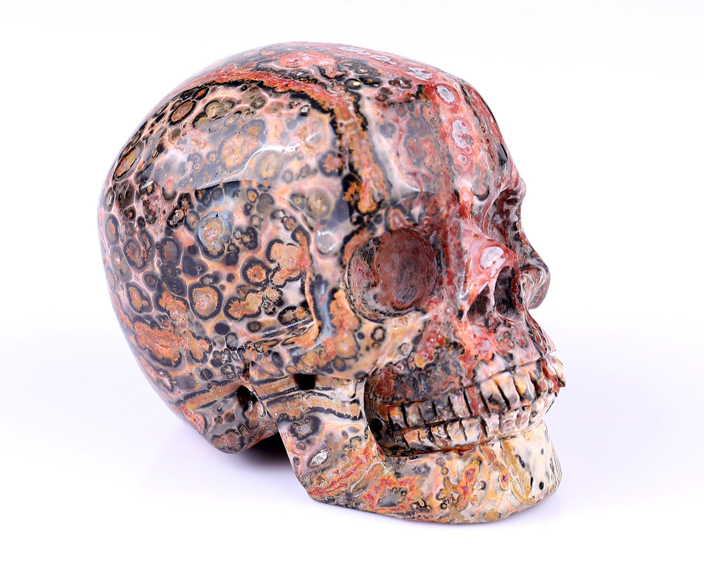 Nicedony 3.1" Leopard Skin Jasper Hand Carved Realistic Skull - #5100020