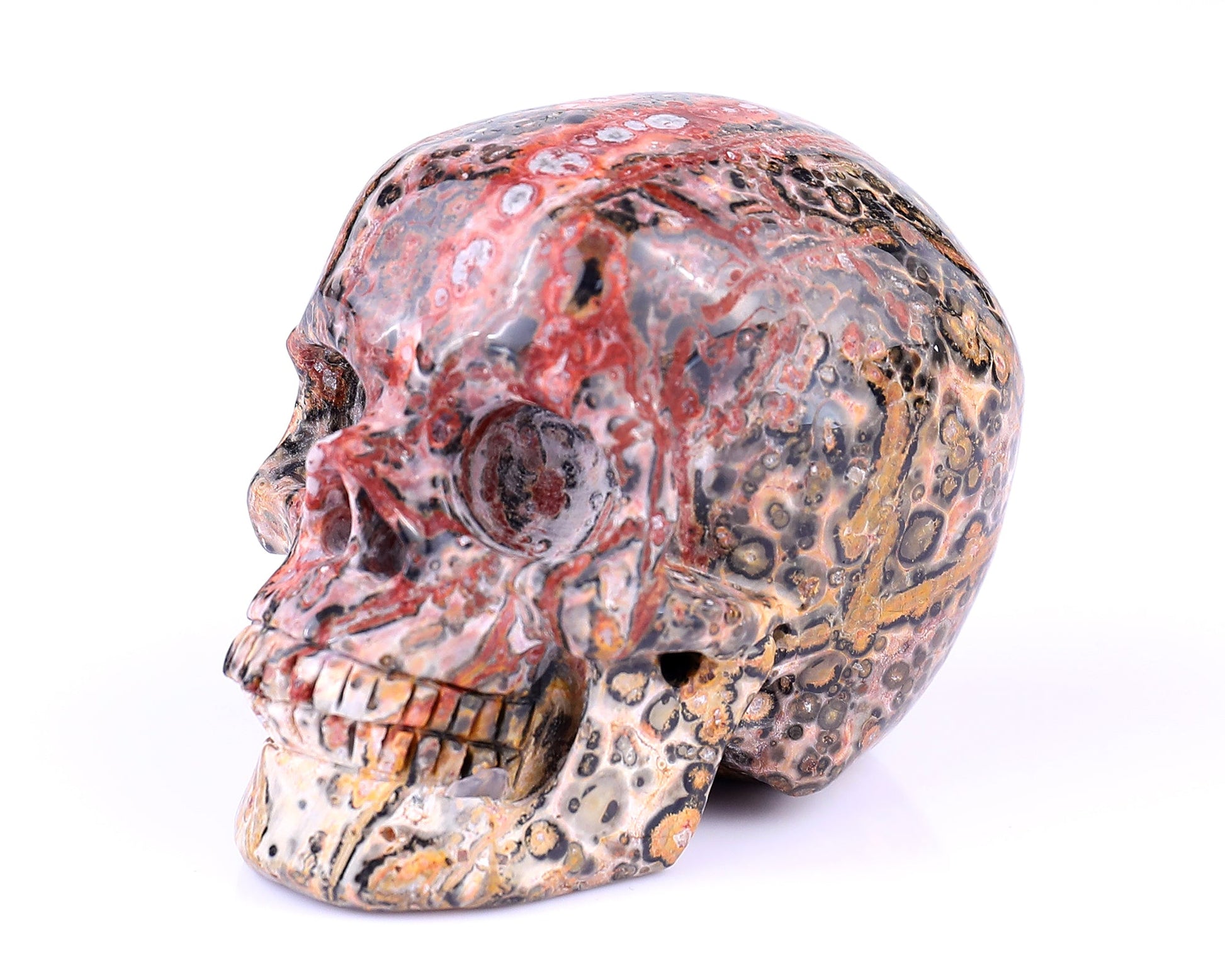 Nicedony 3.1" Leopard Skin Jasper Hand Carved Realistic Skull - View 7