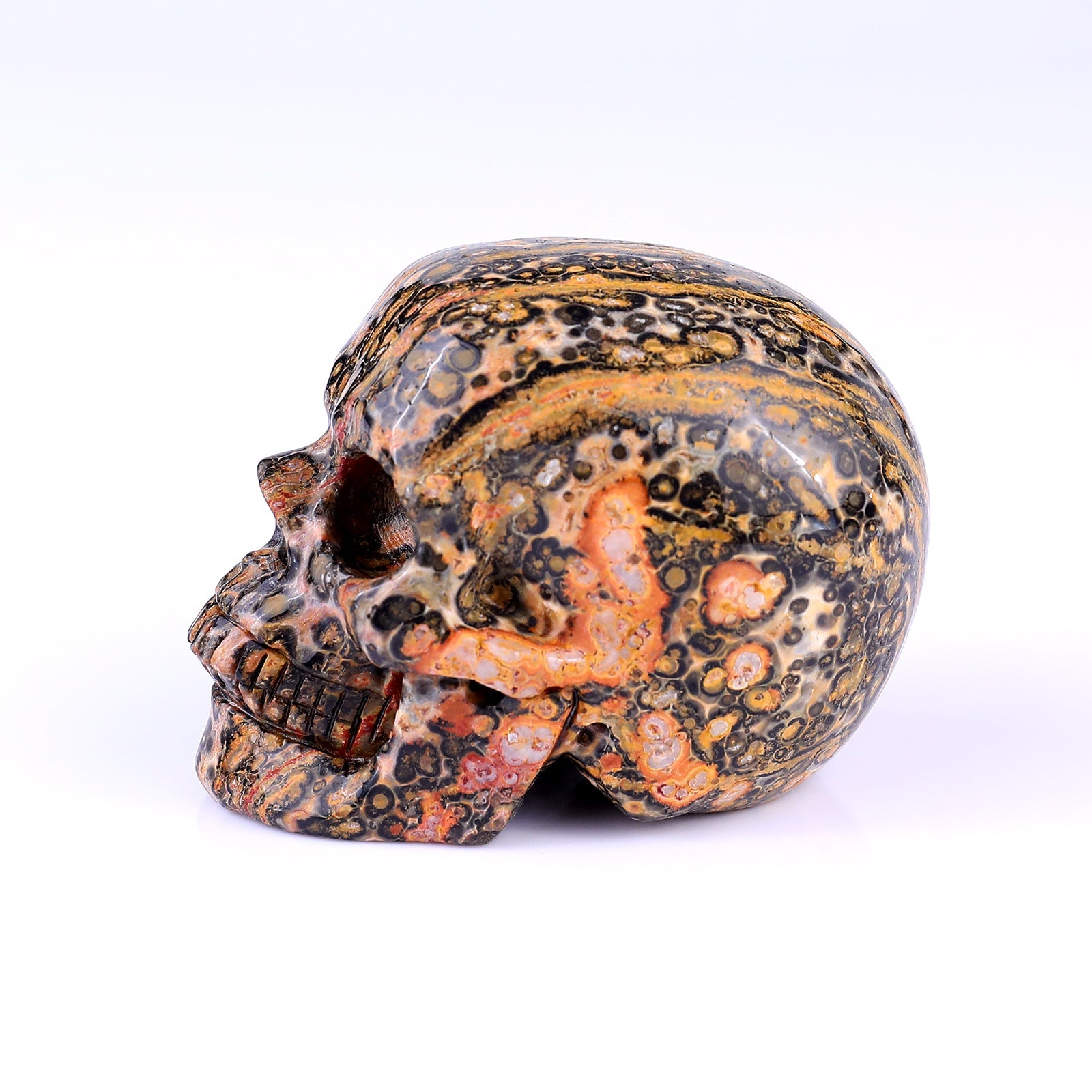 Nicedony 3.1" Leopard Skin Jasper Hand Carved Realistic Skull - View 11