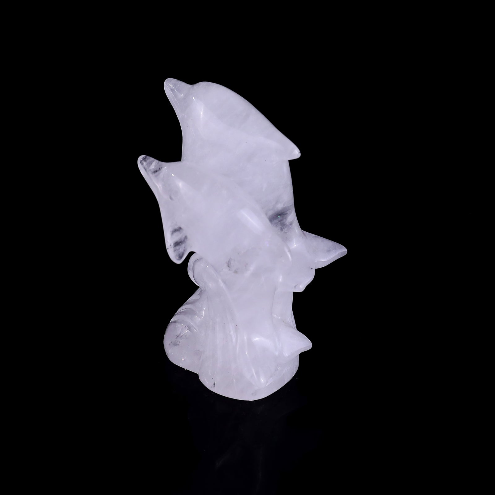 Nicedony 3.2" Angolan Quartz Rock Hand Carved Dolphins Sculpture - View 2