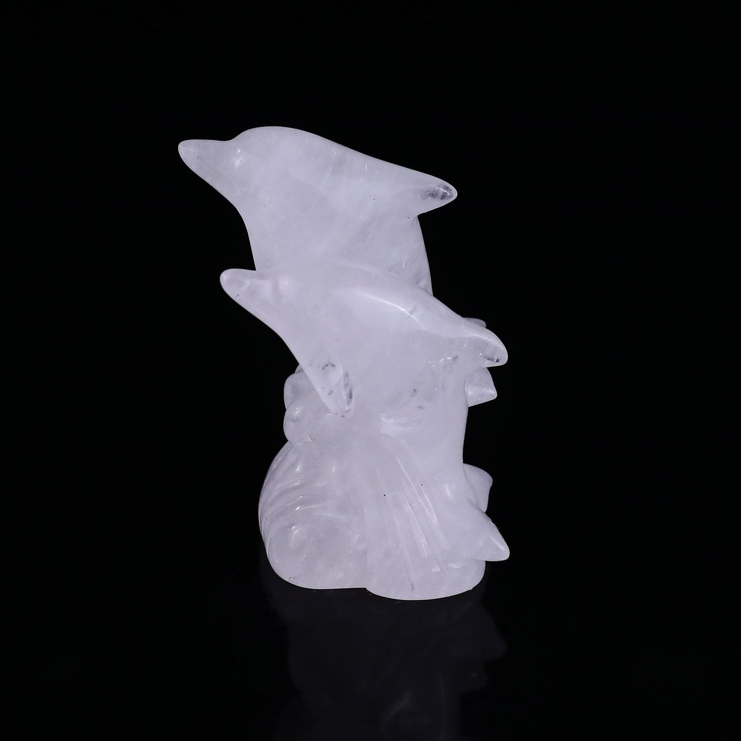 Nicedony 3.2" Angolan Quartz Rock Hand Carved Dolphins Sculpture