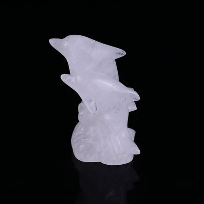 Nicedony 3.2" Angolan Quartz Rock Hand Carved Dolphins Sculpture