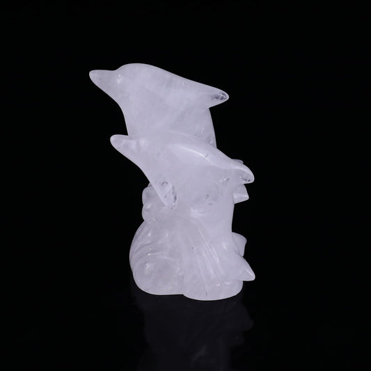 Nicedony 3.2" Angolan Quartz Rock Hand Carved Dolphins Sculpture