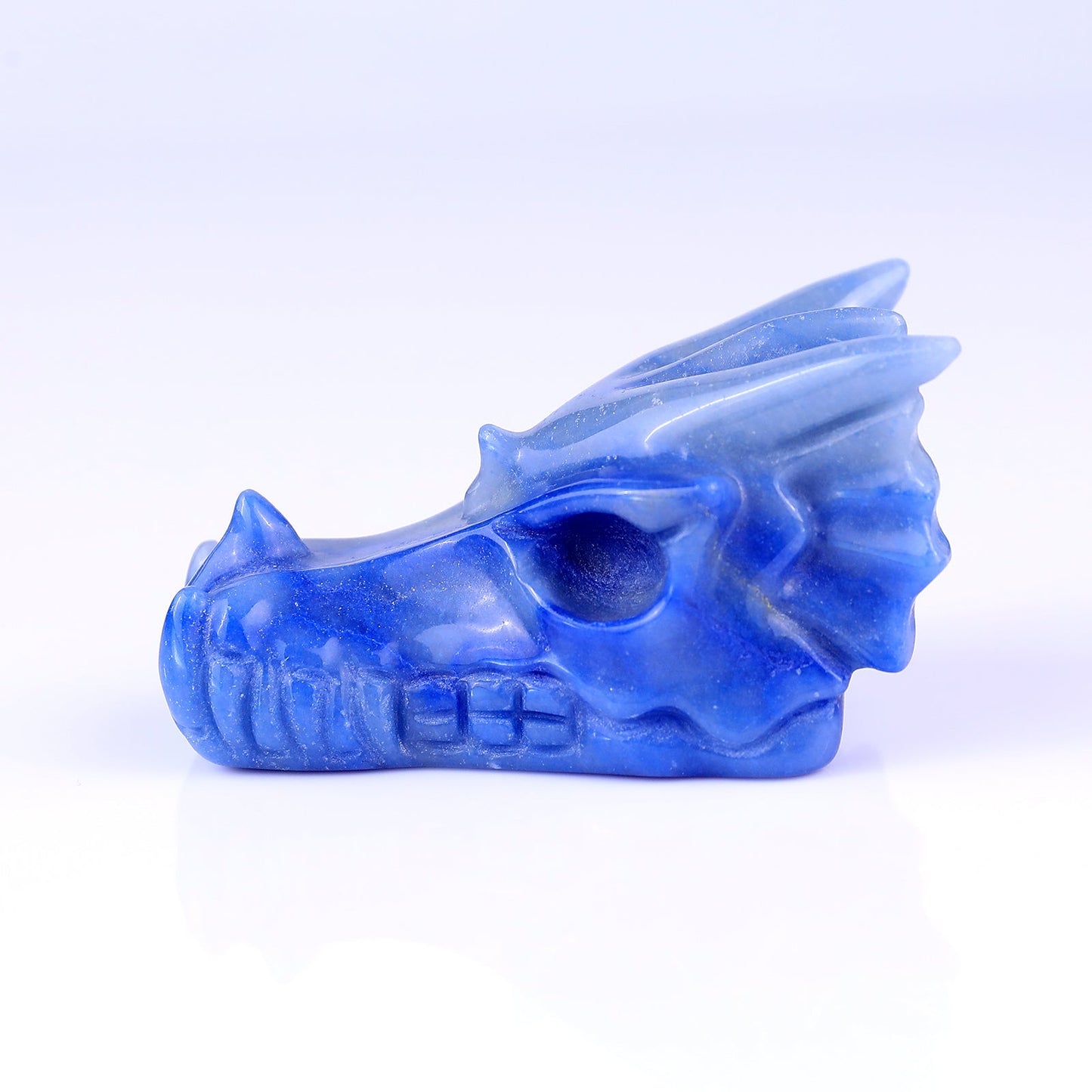 Nicedony 3.2" Blue Aventurine Hand Carved Dragon Skull Sculpture - View 4