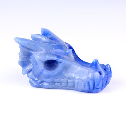 Nicedony 3.2" Blue Aventurine Hand Carved Dragon Skull Sculpture