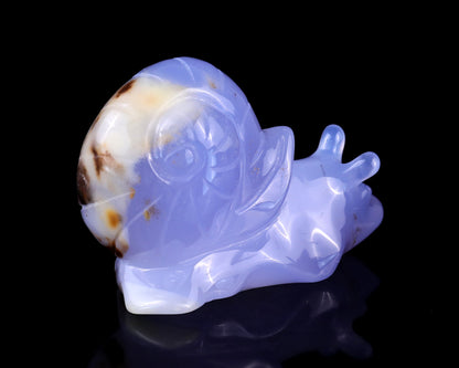 Nicedony 3.2" Blue Chalcedony Hand Carved Crystal Snail Sculpture - View 4