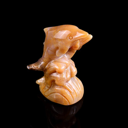Nicedony 3.2" Chalcedony Hand Carved Crystal Dolphins Sculpture - View 2