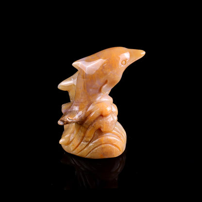 Nicedony 3.2" Chalcedony Hand Carved Crystal Dolphins Sculpture - View 4