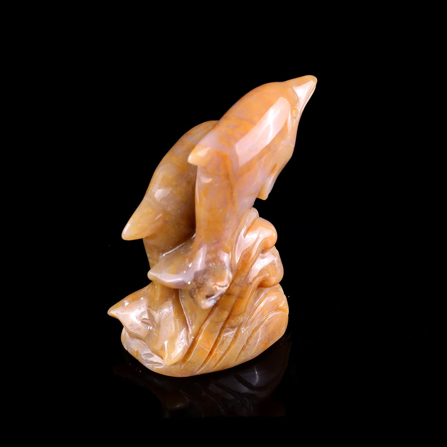 Nicedony 3.2" Chalcedony Hand Carved Crystal Dolphins Sculpture - View 5
