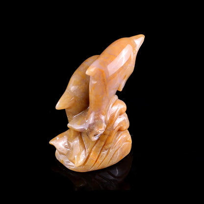 Nicedony 3.2" Chalcedony Hand Carved Crystal Dolphins Sculpture - View 5