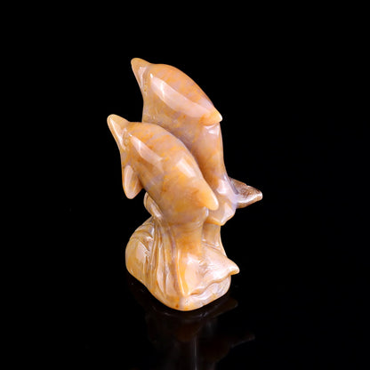 Nicedony 3.2" Chalcedony Hand Carved Crystal Dolphins Sculpture - View 7