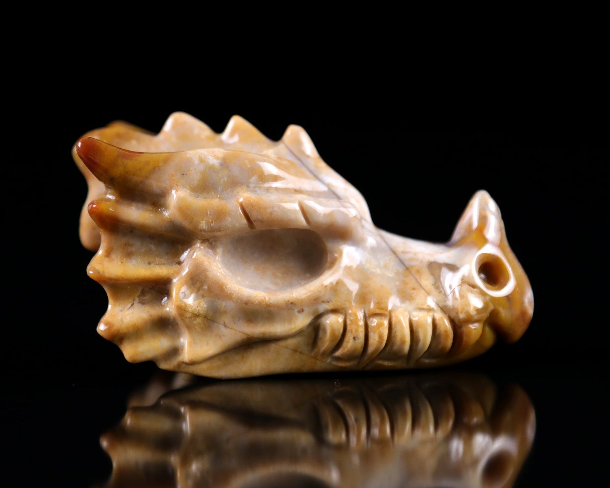 Nicedony 3.2" Chalcedony Hand Carved Crystal Dragon Skull Sculpture - View 2
