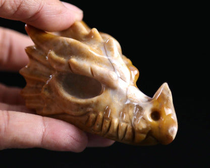 Nicedony 3.2" Chalcedony Hand Carved Crystal Dragon Skull Sculpture - View 9