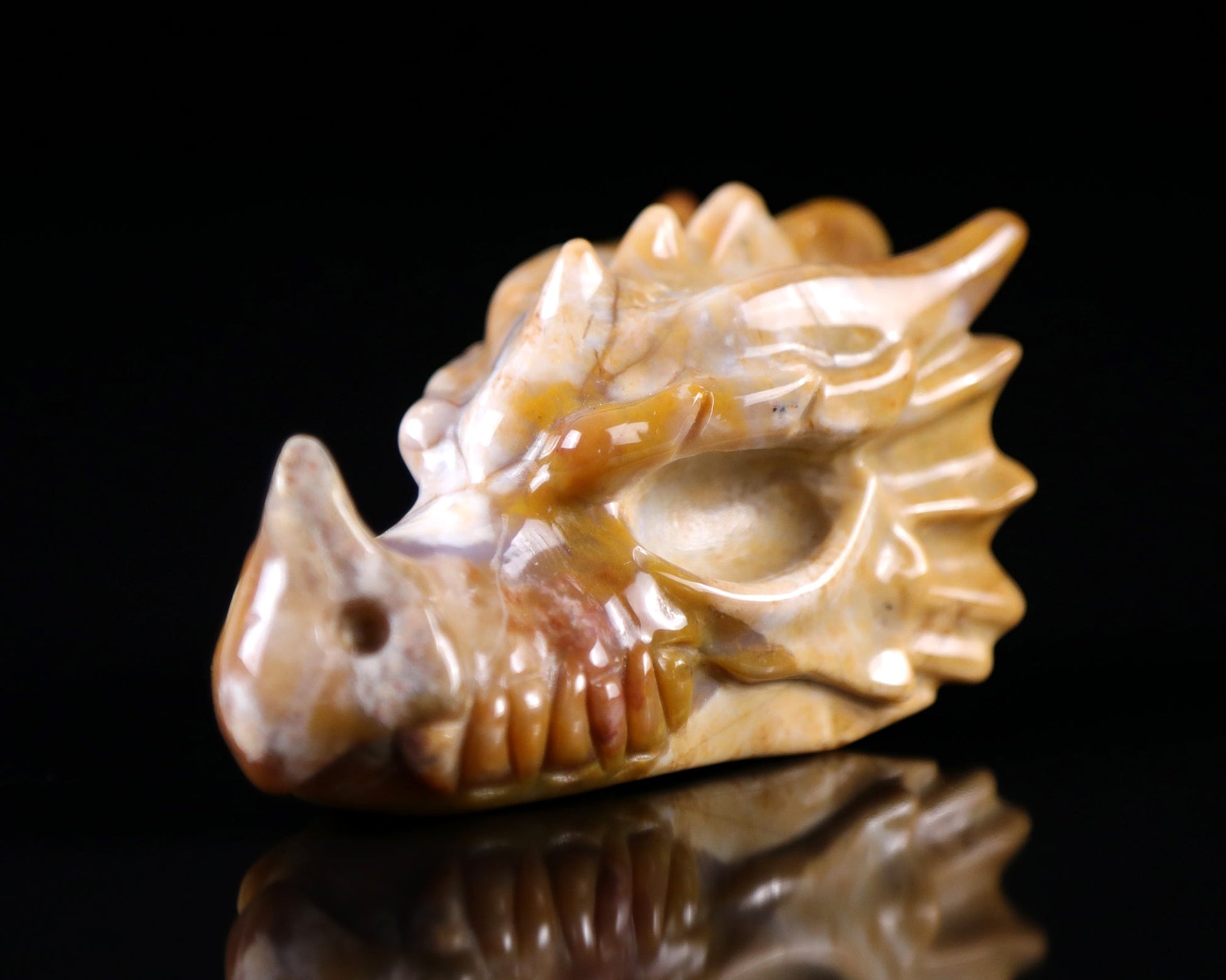 Nicedony 3.2" Chalcedony Hand Carved Crystal Dragon Skull Sculpture - View 3