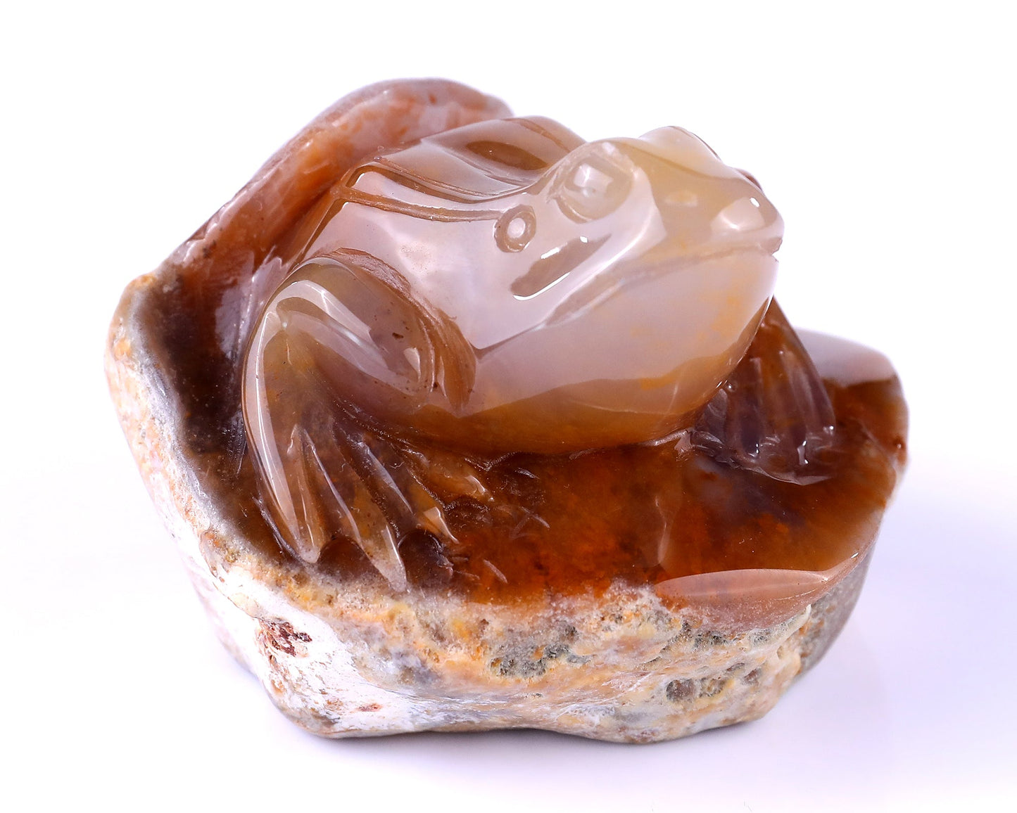 Nicedony 3.2" Chalcedony Hand Carved Crystal Frog Sculpture