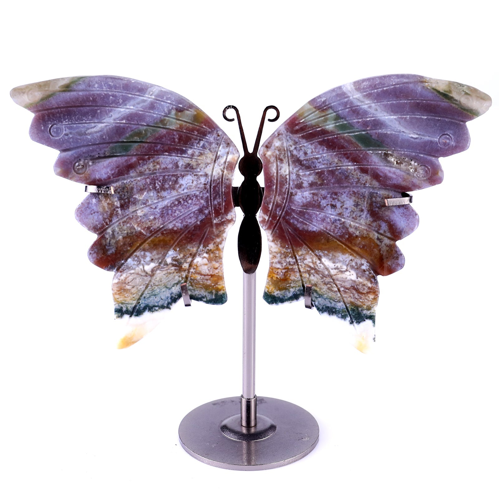 Nicedony 3.2" Indian Agate Hand Carved Butterfly Wings Sculpture