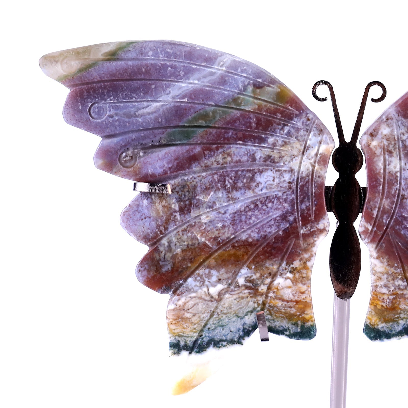 Nicedony 3.2" Indian Agate Hand Carved Butterfly Wings Sculpture - View 3