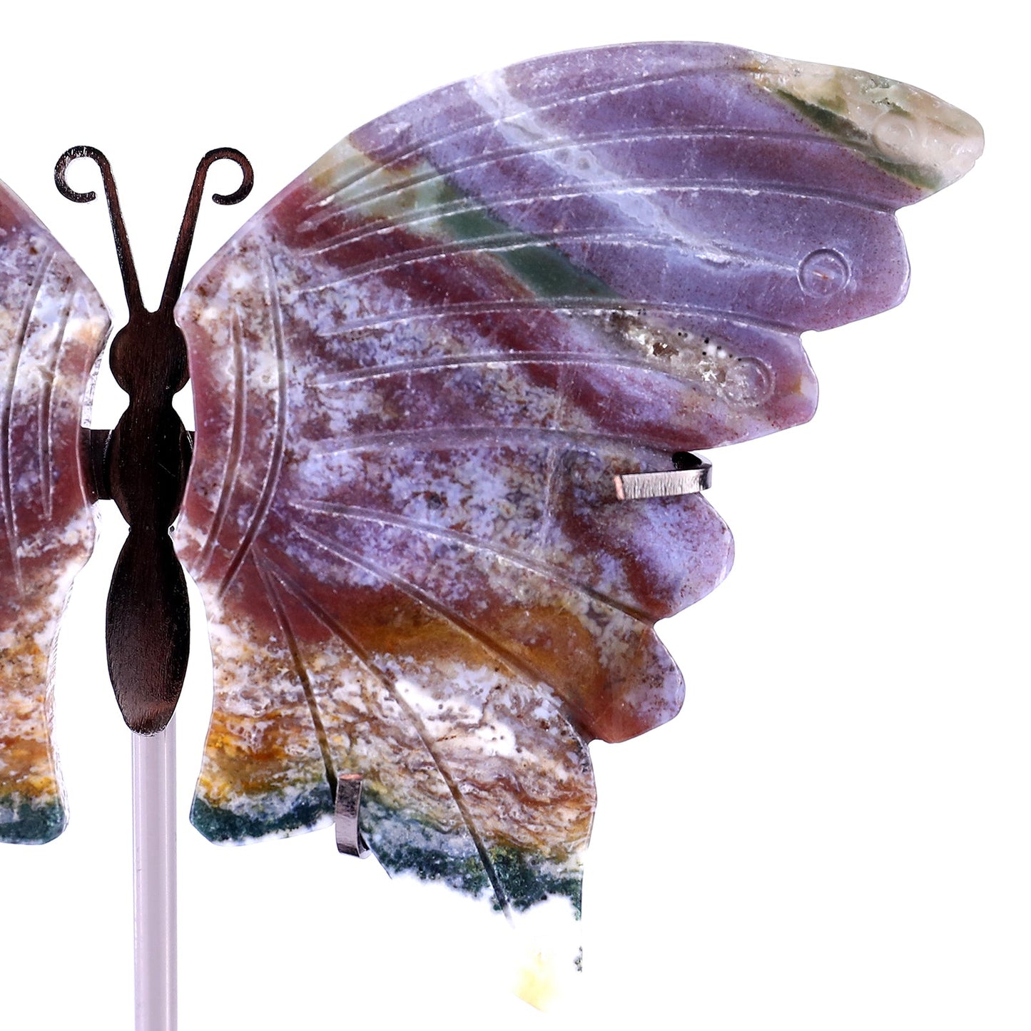 Nicedony 3.2" Indian Agate Hand Carved Butterfly Wings Sculpture - View 2