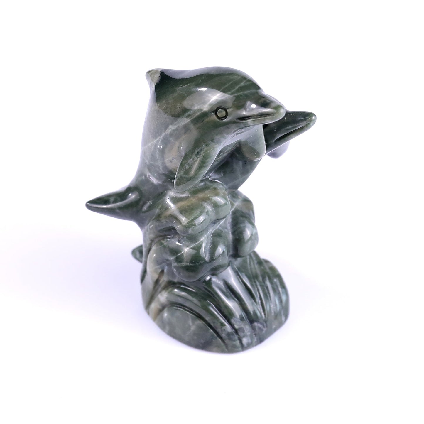 Nicedony 3.2" Jiulong Jade Hand Carved Crystal Dolphins Sculpture - View 11