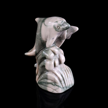 Nicedony 3.2" Jiulong Jade Hand Carved Crystal Dolphins Sculpture - View 3