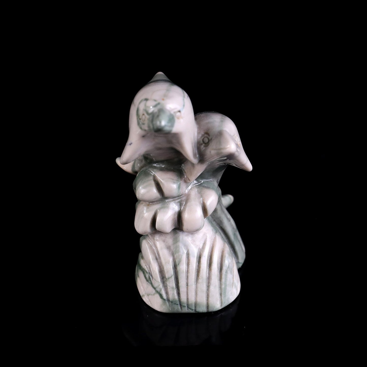 Nicedony 3.2" Jiulong Jade Hand Carved Crystal Dolphins Sculpture - View 4