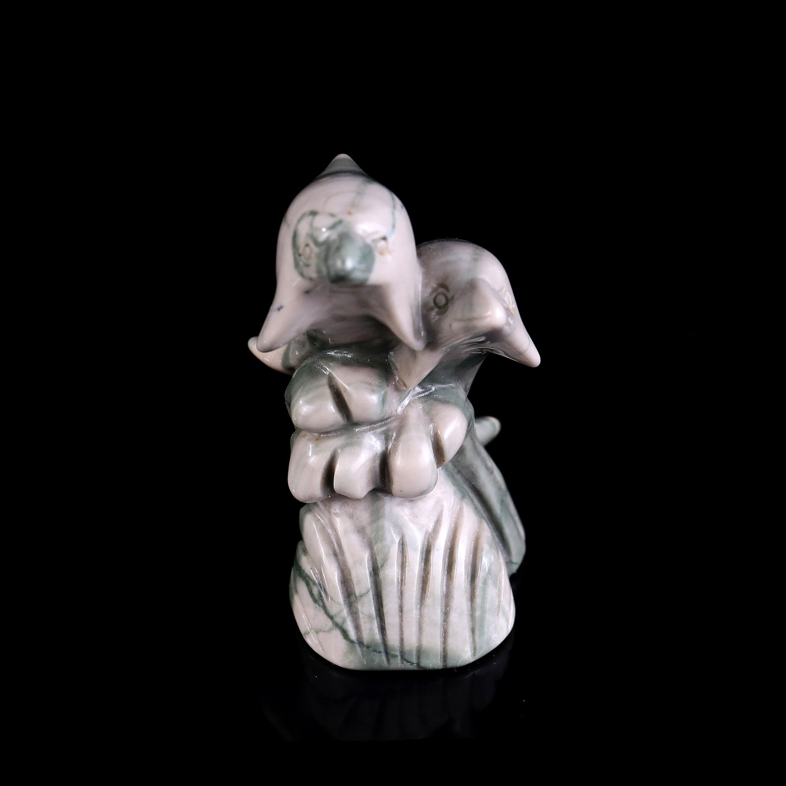 Nicedony 3.2" Jiulong Jade Hand Carved Crystal Dolphins Sculpture - View 4