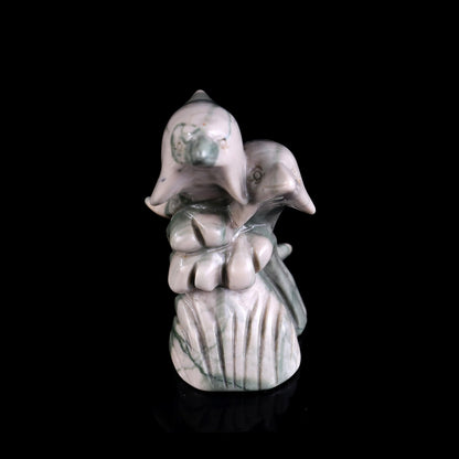 Nicedony 3.2" Jiulong Jade Hand Carved Crystal Dolphins Sculpture - View 4
