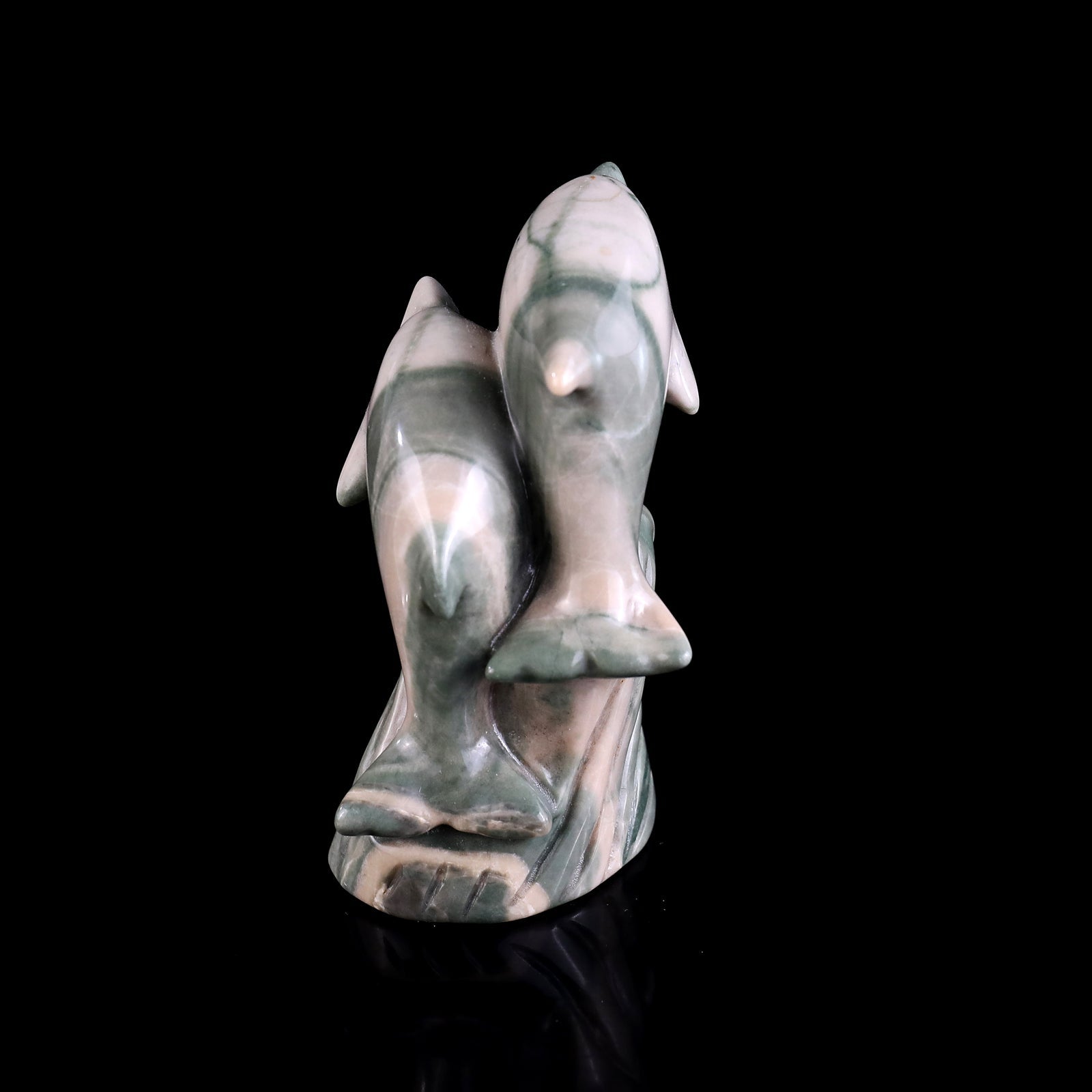 Nicedony 3.2" Jiulong Jade Hand Carved Crystal Dolphins Sculpture - View 7