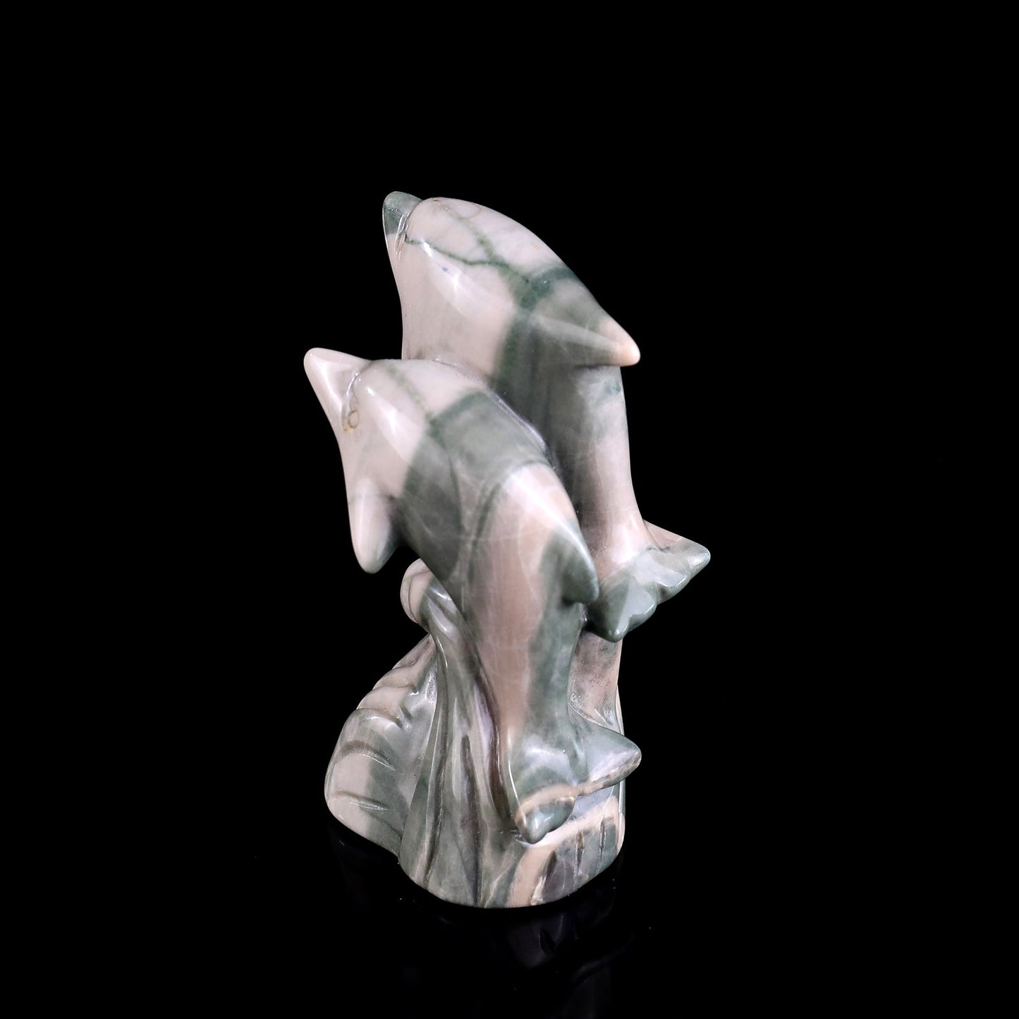 Nicedony 3.2" Jiulong Jade Hand Carved Crystal Dolphins Sculpture - View 8