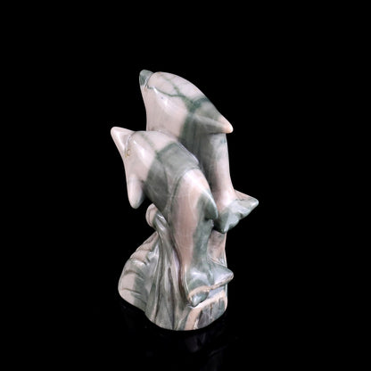 Nicedony 3.2" Jiulong Jade Hand Carved Crystal Dolphins Sculpture - View 8