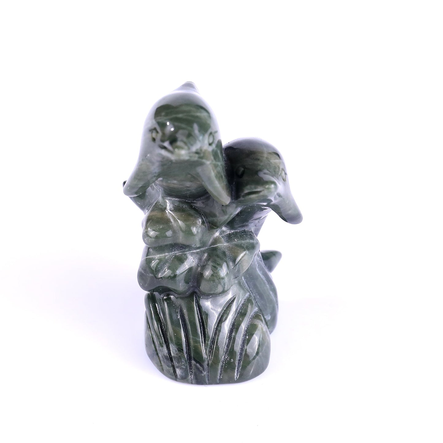 Nicedony 3.2" Jiulong Jade Hand Carved Crystal Dolphins Sculpture - View 12
