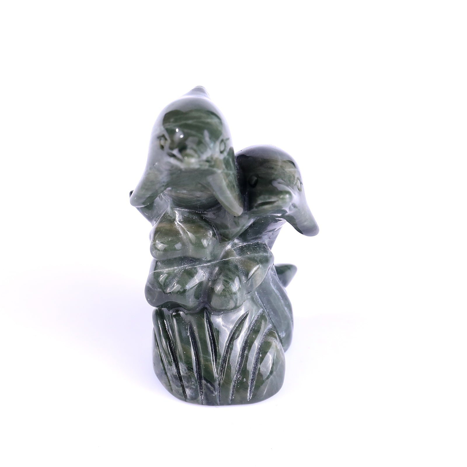 Nicedony 3.2" Jiulong Jade Hand Carved Crystal Dolphins Sculpture - View 12