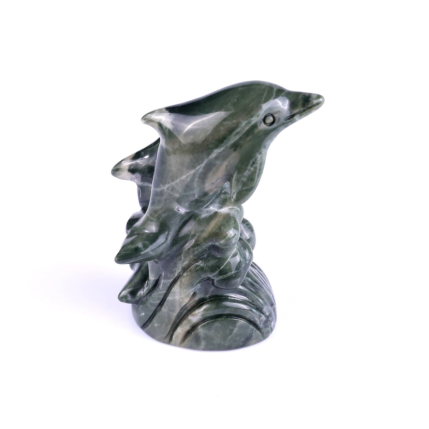 Nicedony 3.2" Jiulong Jade Hand Carved Crystal Dolphins Sculpture - View 13