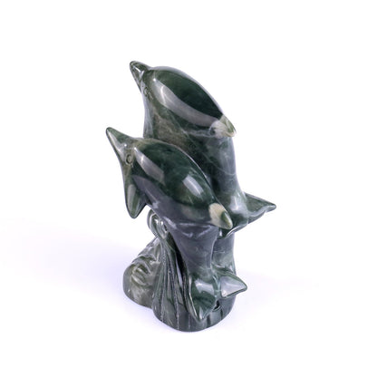 Nicedony 3.2" Jiulong Jade Hand Carved Crystal Dolphins Sculpture - View 16
