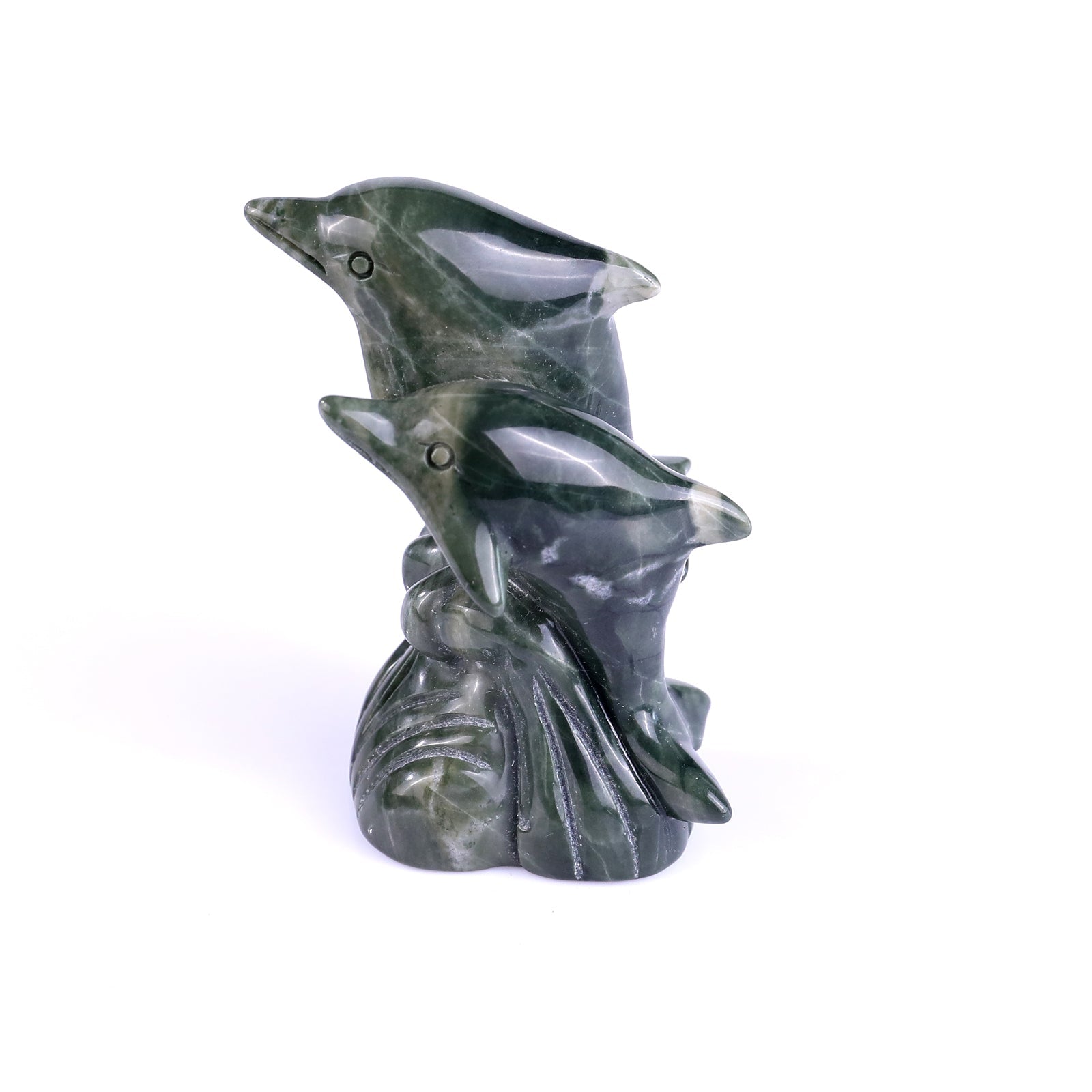 Nicedony 3.2" Jiulong Jade Hand Carved Crystal Dolphins Sculpture - View 10