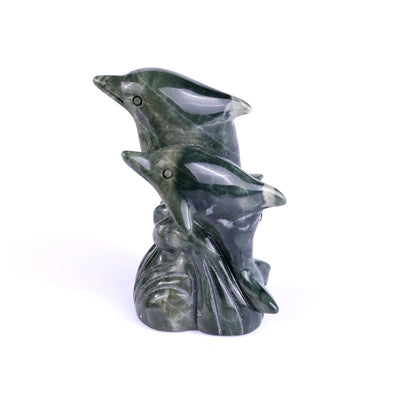 Nicedony 3.2" Jiulong Jade Hand Carved Crystal Dolphins Sculpture - View 10