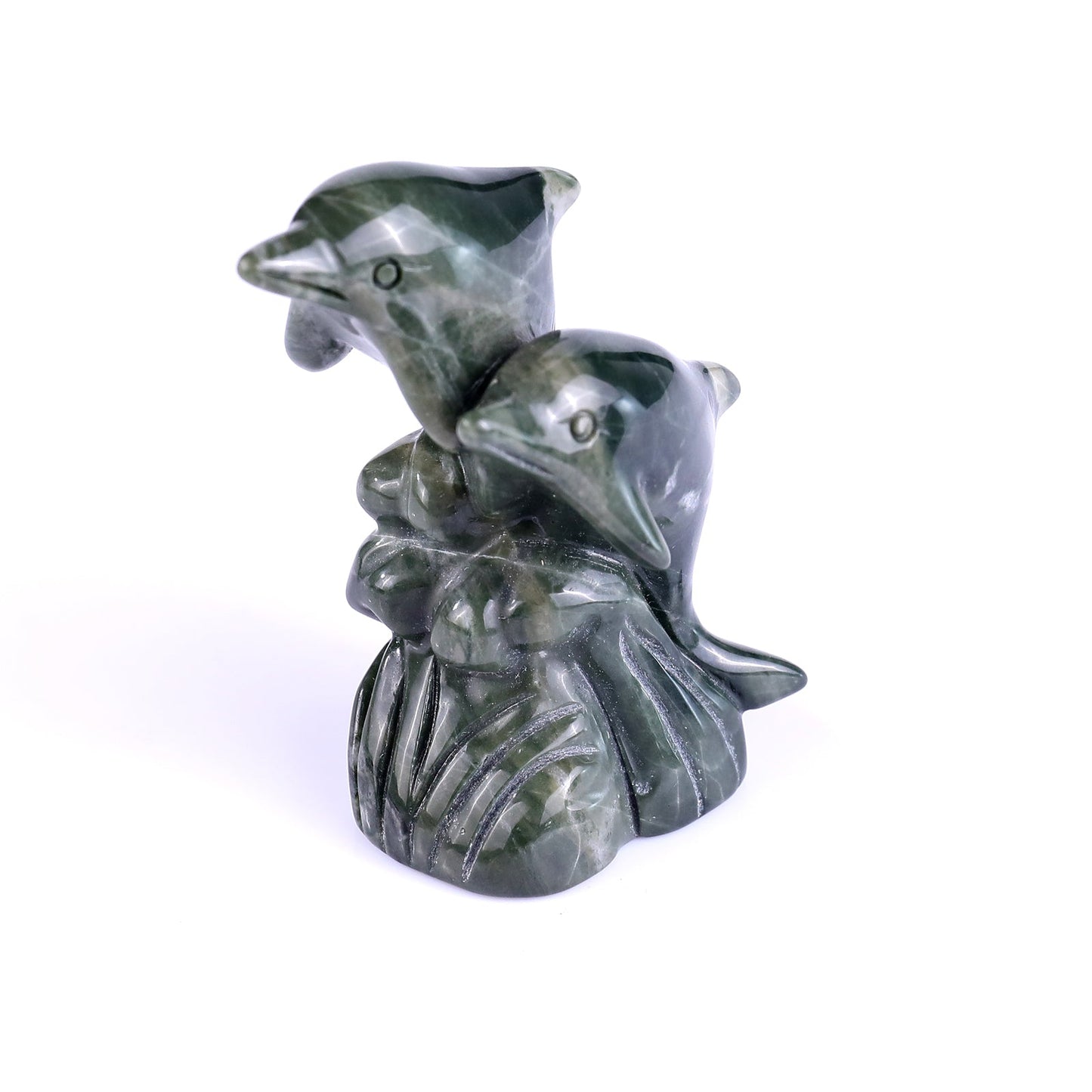 Nicedony 3.2" Jiulong Jade Hand Carved Crystal Dolphins Sculpture - View 18