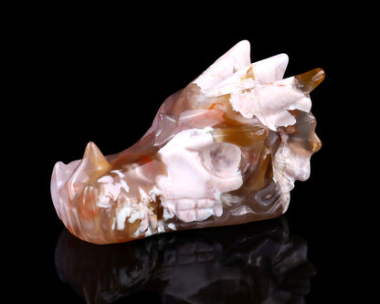 Nicedony 3.2" Sakura Agate Hand Carved Crystal Dragon Skull Sculpture - View 14